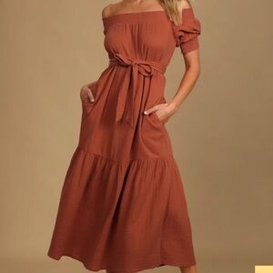 Lulu’s rust ready for sunshine dress size medium 100% cotton